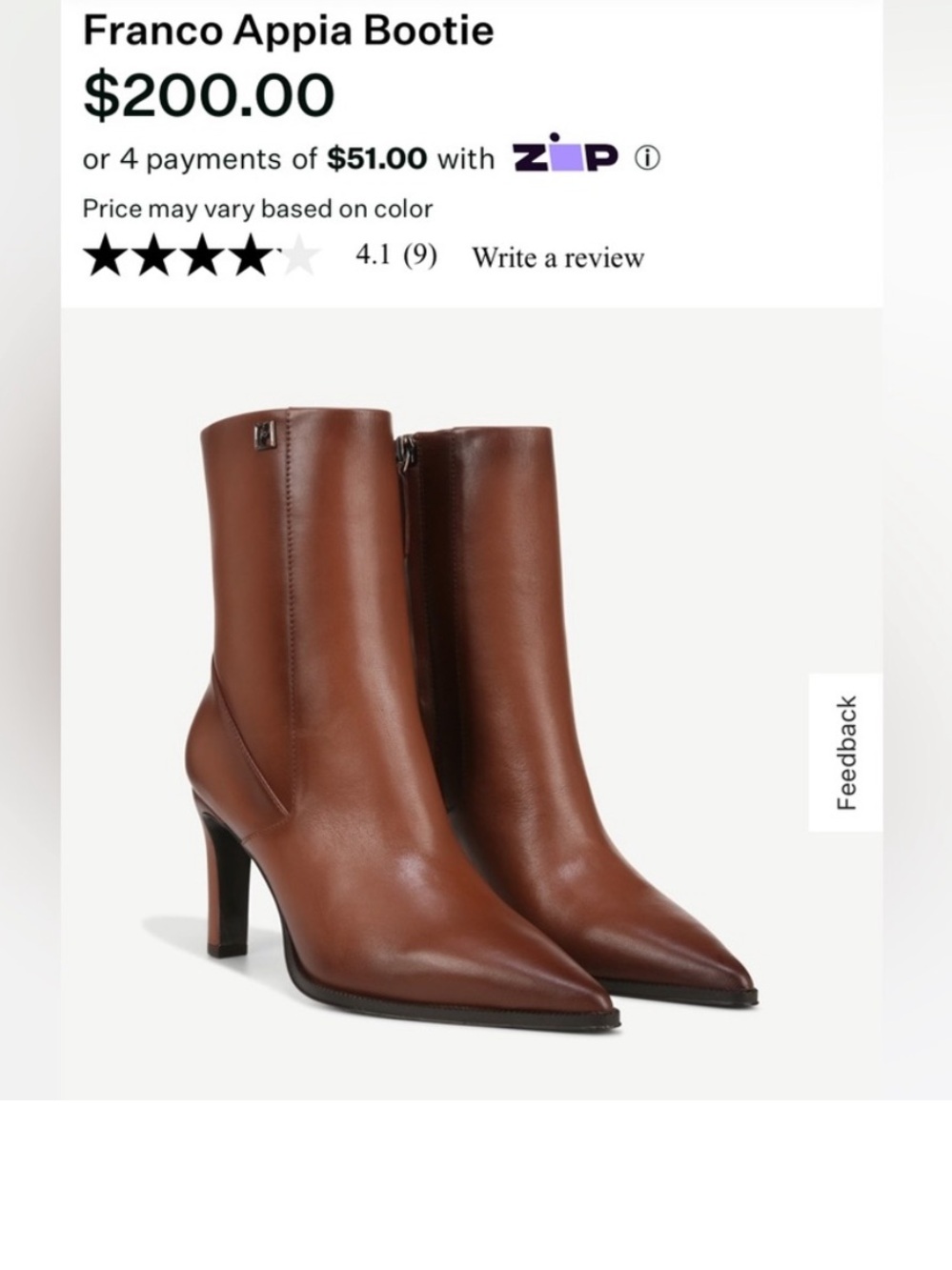 Franco Sarto Chestnut Brown Pointed-Toe Leather Ankle Boots